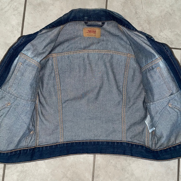 LEVI’S Rare Two Tone Dark Light Denim Zip-Up Jacket Size Girls L/ Women S - Picture 9 of 11